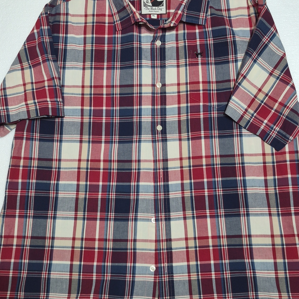 Marthas Vineyard The Black Dog Men's Casual Plaid Shirt - Sun Washed Cotton XL